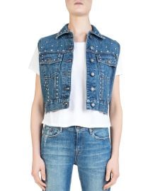 The Kooples Cropped Studded Denim Vest at Bloomingdales